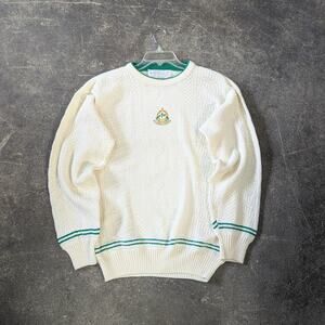 Vintage Quills Woollen Market Ireland Sweater Mens XL Cream Shamrock Knit Clover